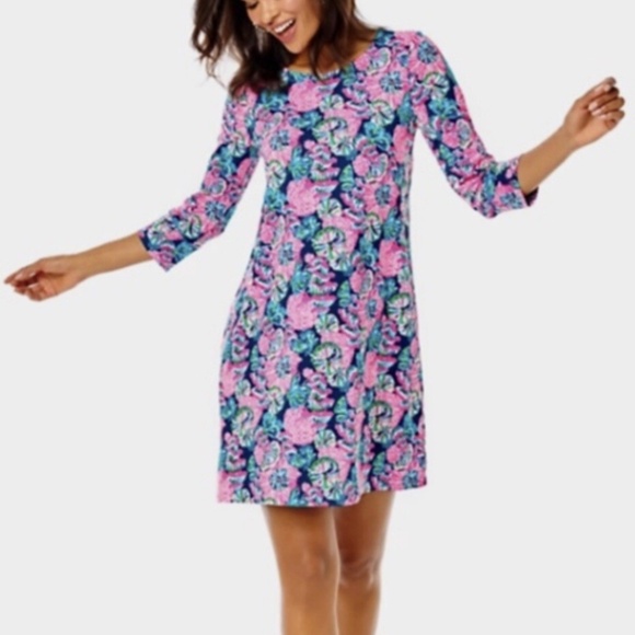 Lilly Pulitzer Solia UPF 50+ dress Oyster Bay Shroom with a view Size L NWOT - Picture 2 of 16